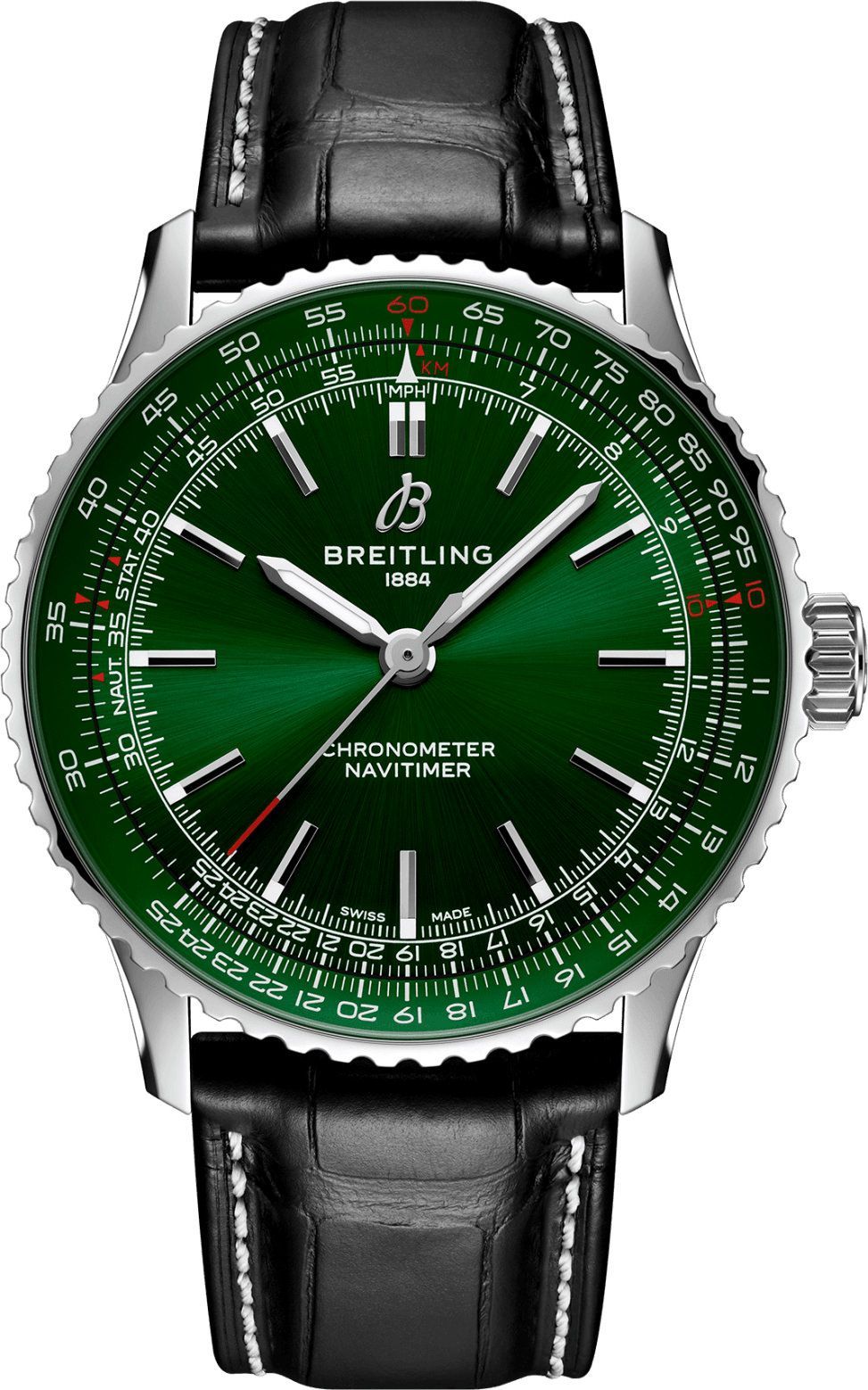 Navitimer 41 Automatic in Steel on Black Crocodile Leather Strap with Green Dial