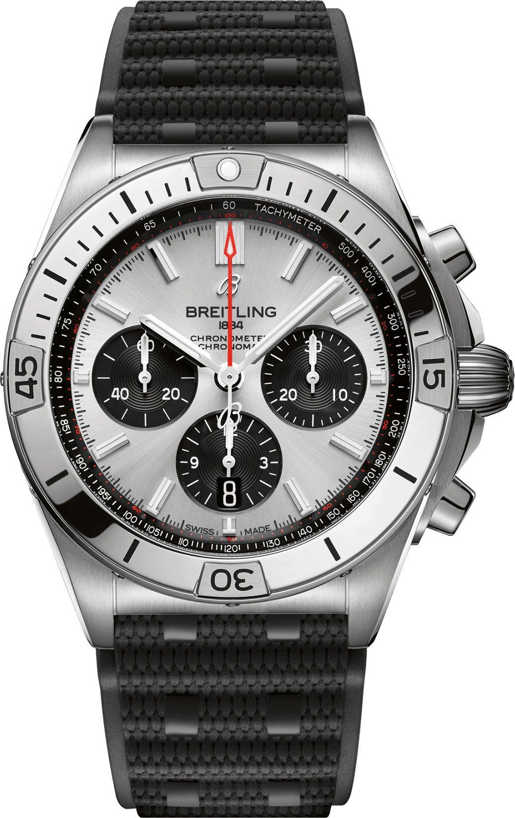Chronomat B01 42mm  in Steel on Black Rubber Strap with Silver Dial