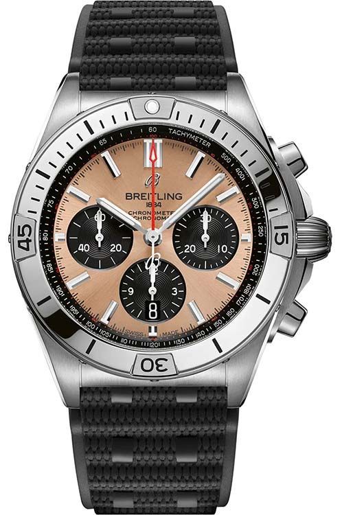 Chronomat B01 42mm  in Steel on Black Rubber Strap with Salmon Dial