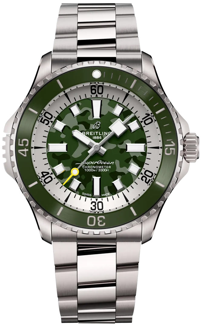 SuperOcean Automatic 46mm Super Diver in Titanium with Green Bezel on Titanium Bracelet with Green Camouflage Dial