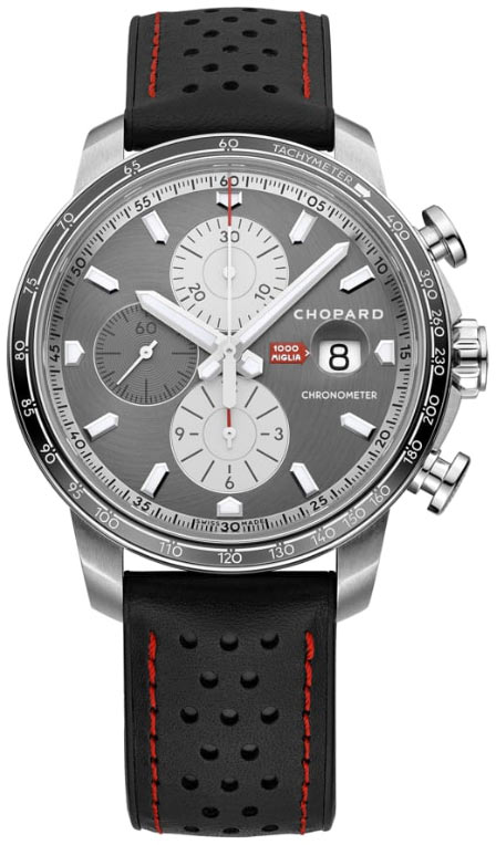 Mille Miglia GTS Chronograph in Steel On Black Calfskin Leather Strap with Grey Dial