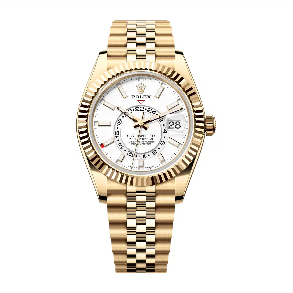 Rolex Unworn Sky Dweller 42mm in Yellow Gold with Fluted Bezel