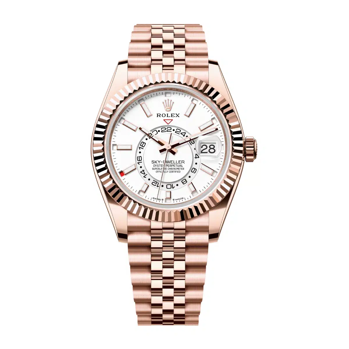 Rolex Unworn Sky Dweller 42mm in Rose Gold with Fluted Bezel