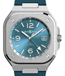 BR-05 GMT 41mm Automatic in Steel on Black Rubber Strap with Sky Blue Dial