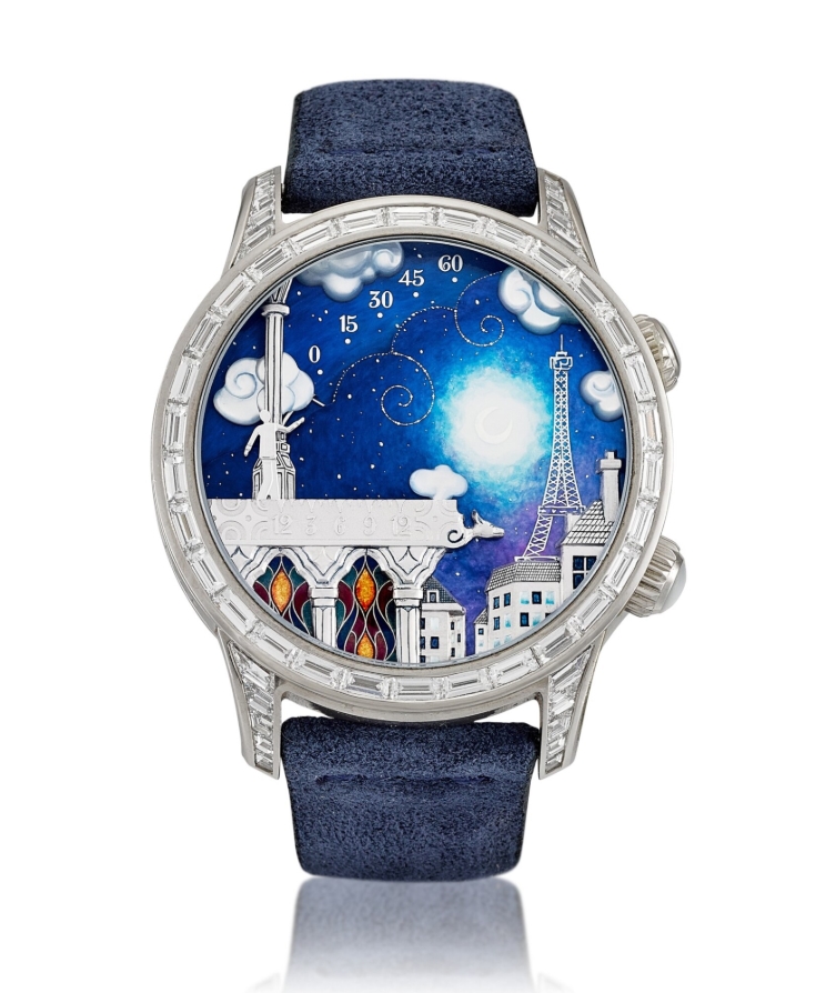 Van Cleef Midnight Poetic Wish 43mm in White Gold with Baguette Diamond Bezel & Lugs