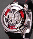 M.A.D. Edition 1 in Stainless Steel with Red Accents on a Black Rubber & Fabric Strap with a Deployant Buckle