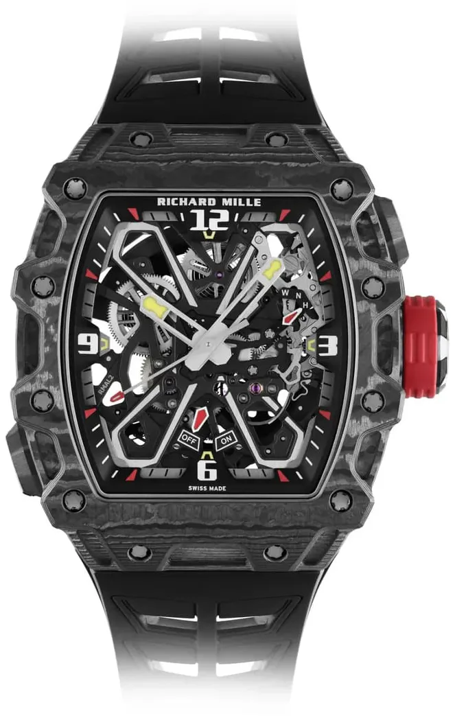 RM 035-03 in Black Carbon on Black Rubber Strap with Skeleton Dial