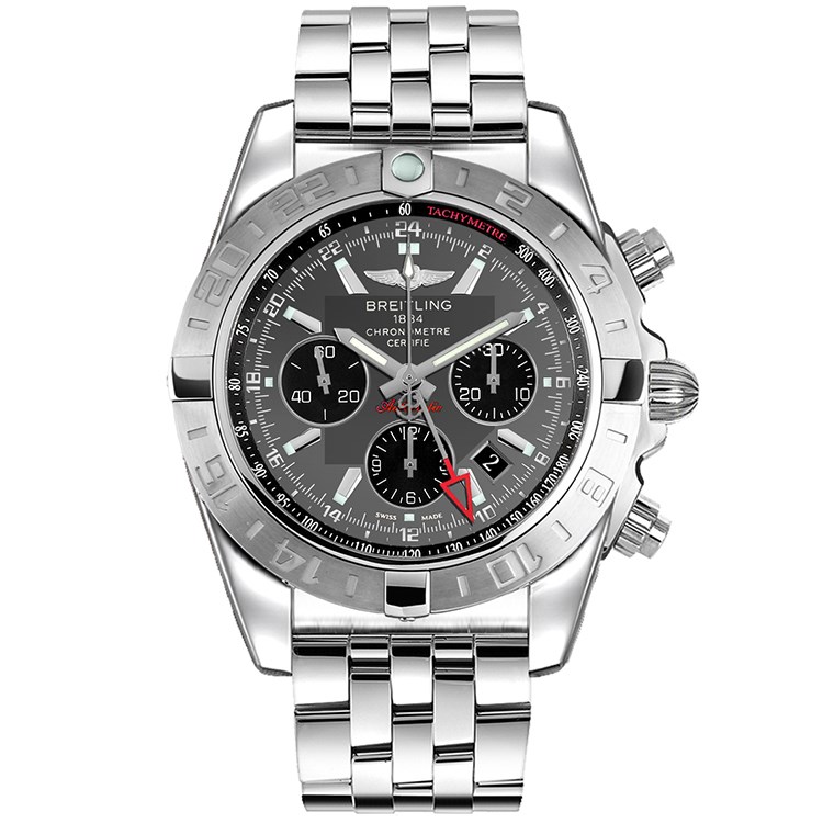 Chronomat GMT 44mm in Steel on Steel Bracelet with Gray Dial - Black Subdials