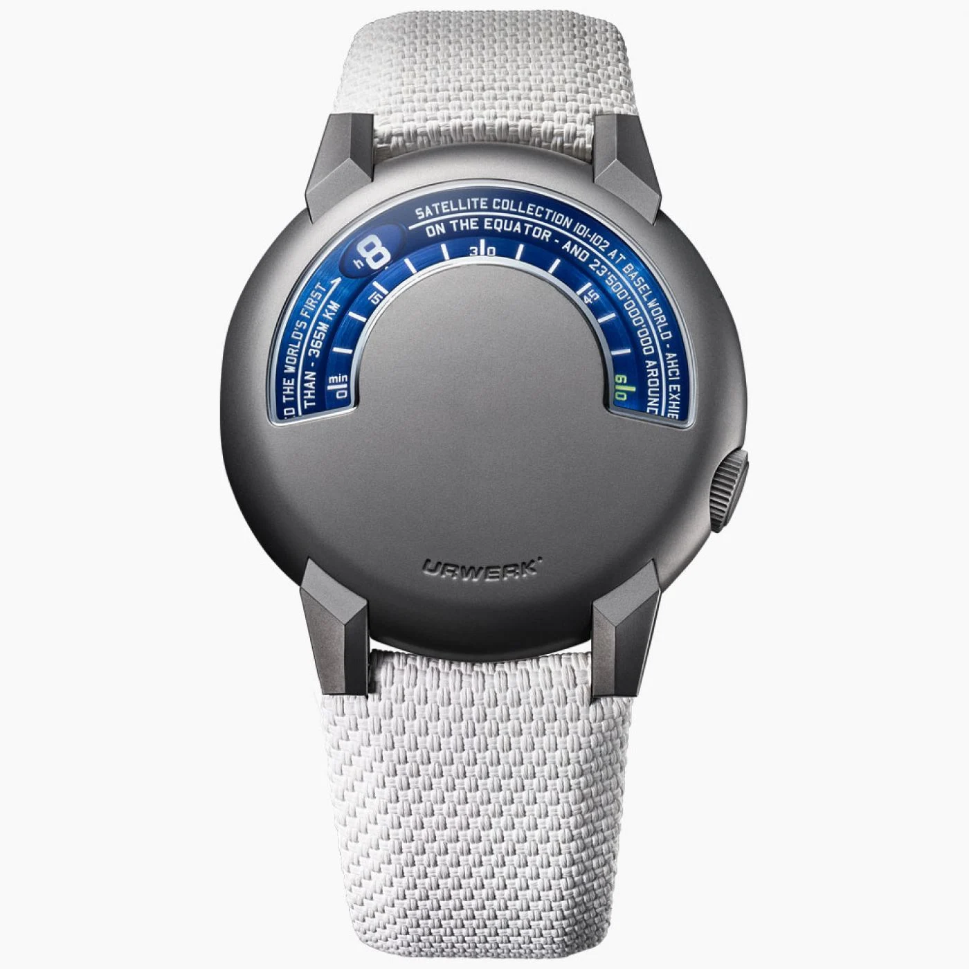 UR 102 Reloaded in Titanium on White Textile Fabric Strap with Blue Dial