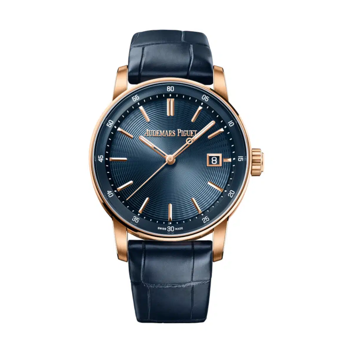 Code 11.59 Automatic in Rose Gold on Blue Crocodile Leather Strap with Blue Dial