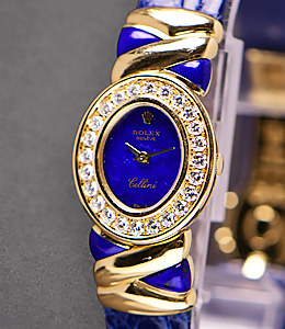 Cellini 5222 in Yellow Gold with Lapis Dial on Blue Strap with Diamond Bezel