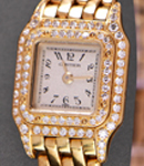 Panthere De Cartier Mini in Yellow Gold with Diamond Case on Yellow Gold Bracelet with Silver Dial