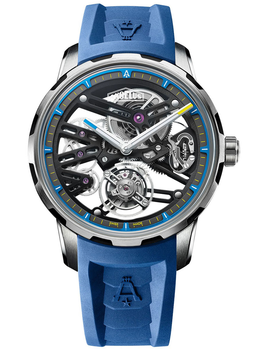 Urban Collection U41 Blue in Titanium on Blue Rubber Strap with Skeleton Dial