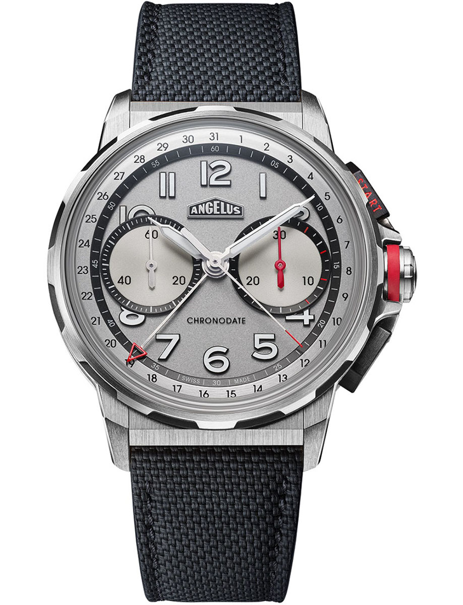 Chronodate 42.5mm in Titanium on Black Rubber Strap with Opaline White Dial