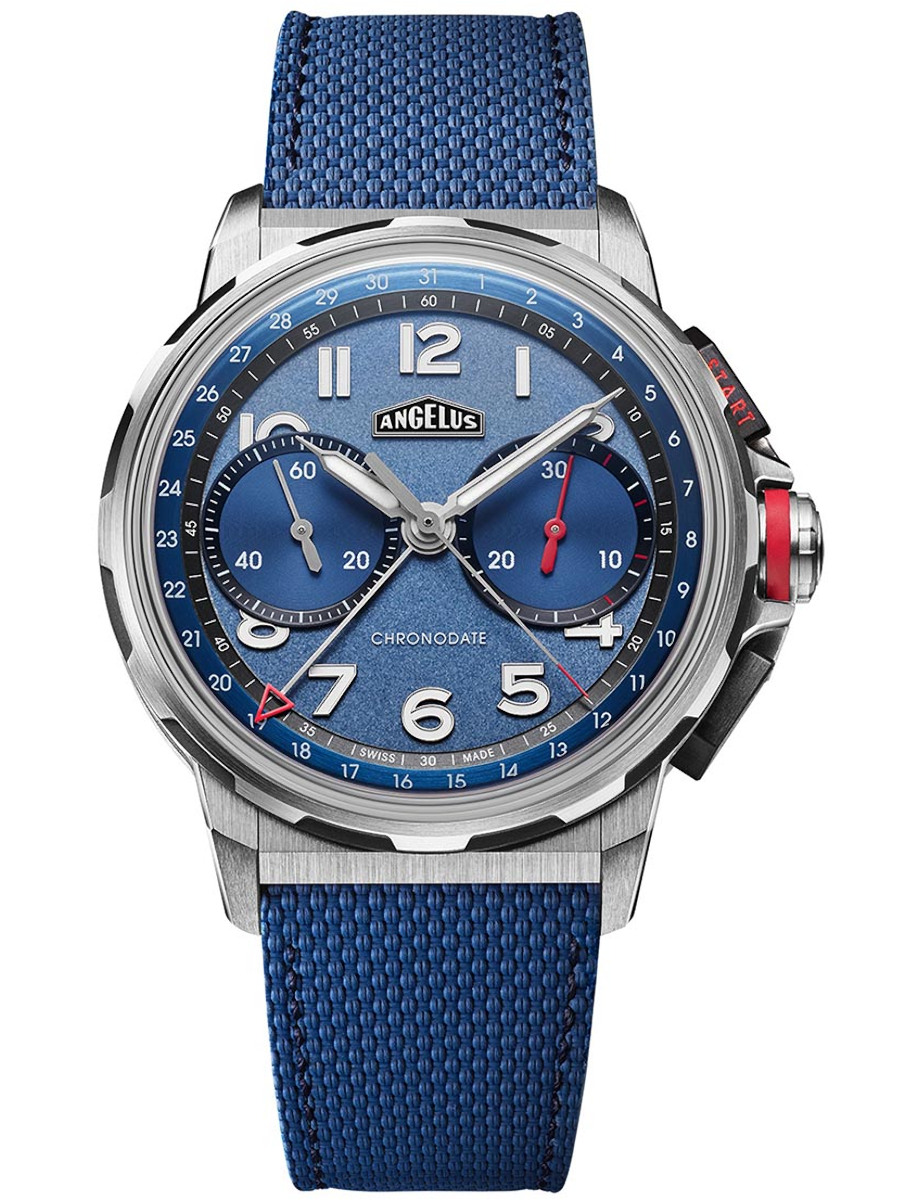 Chronodate 42.5mm in Titanium on Blue Rubber Strap with Blue PVD Dial