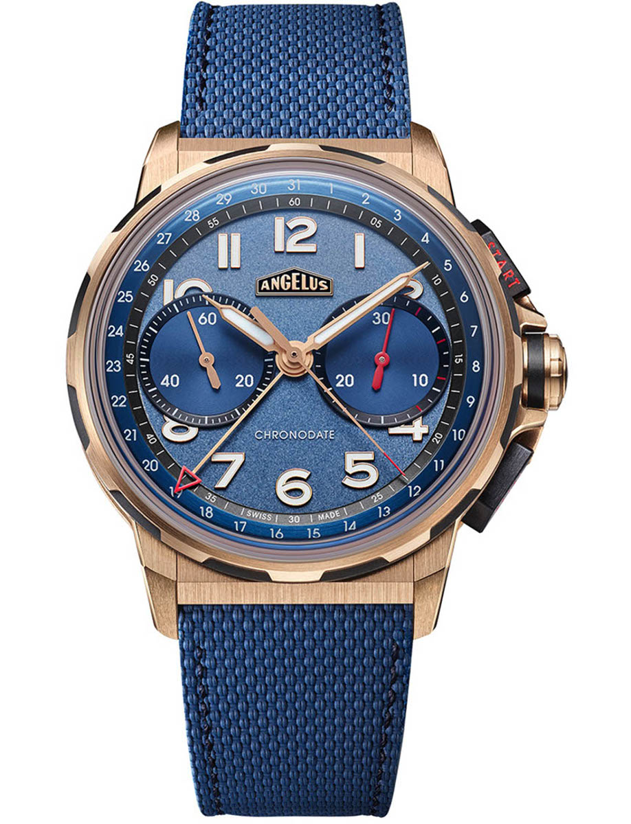 Chronodate 42.5mm in Red Gold on Blue Rubber Strap with Blue PVD Dial
