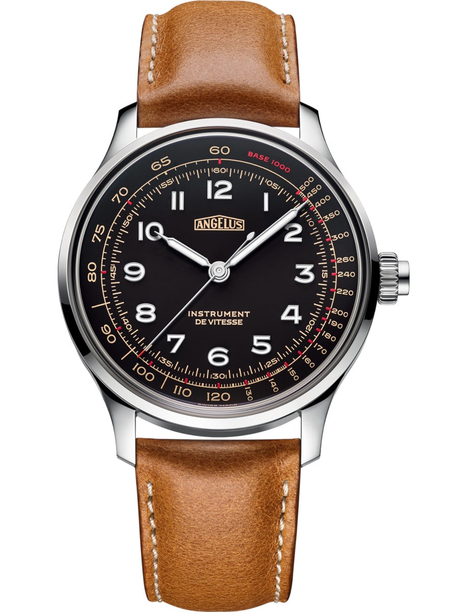 La Fabrique Speed Instrument 39nmm in Steel on Caramel Calfskin Leather Strap with Black Ebony Dial