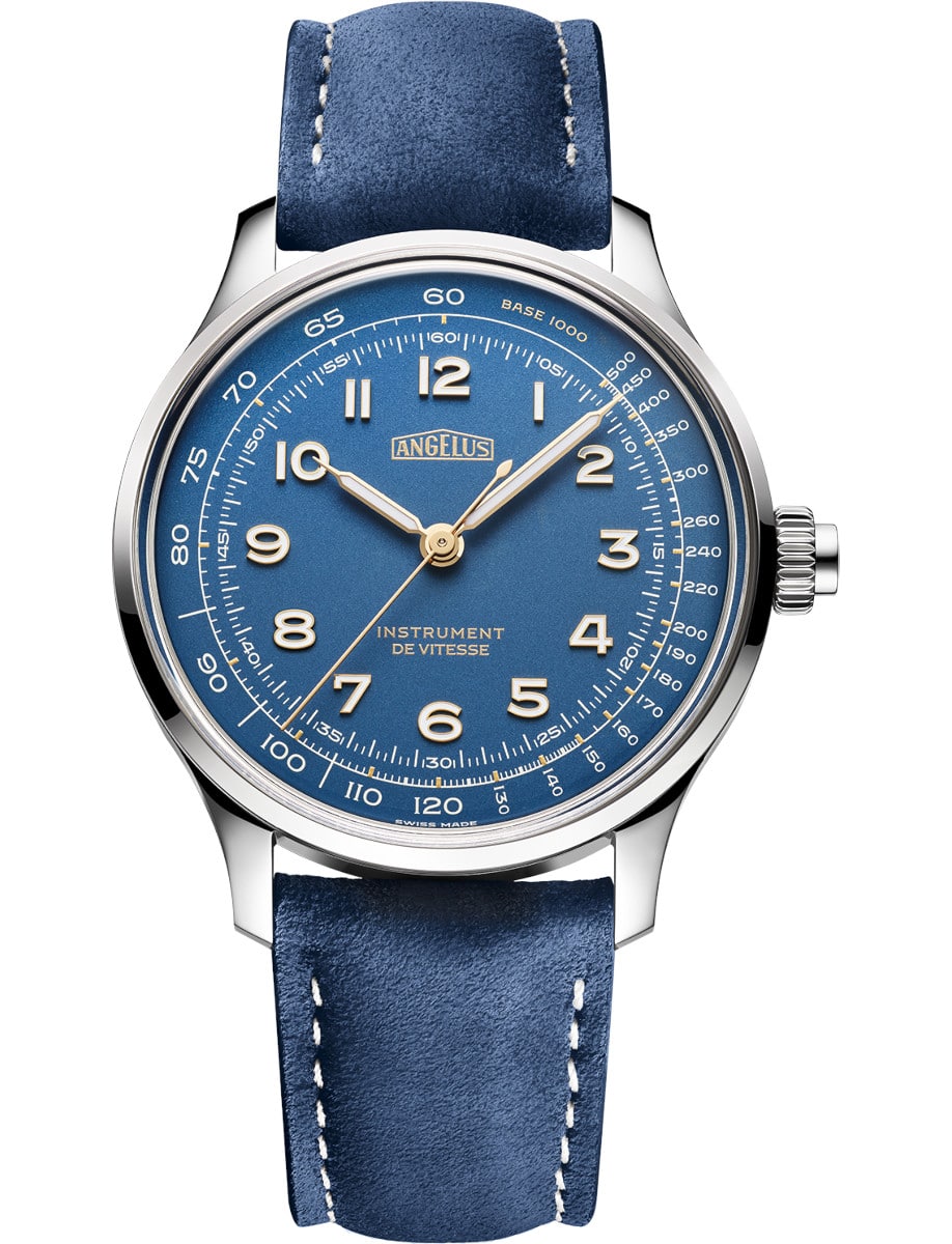 La Fabrique Speed Instrument 39nmm in Steel on Blue Calfskin Leather Strap with Indianapolis Blue Dial