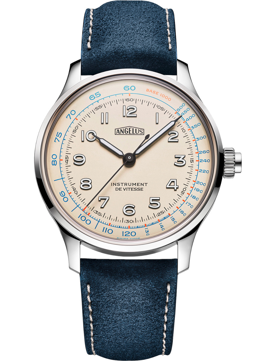 La Fabrique Speed Instrument 39nmm in Steel on Blue Calfskin Leather Strap with Ivory white Dial