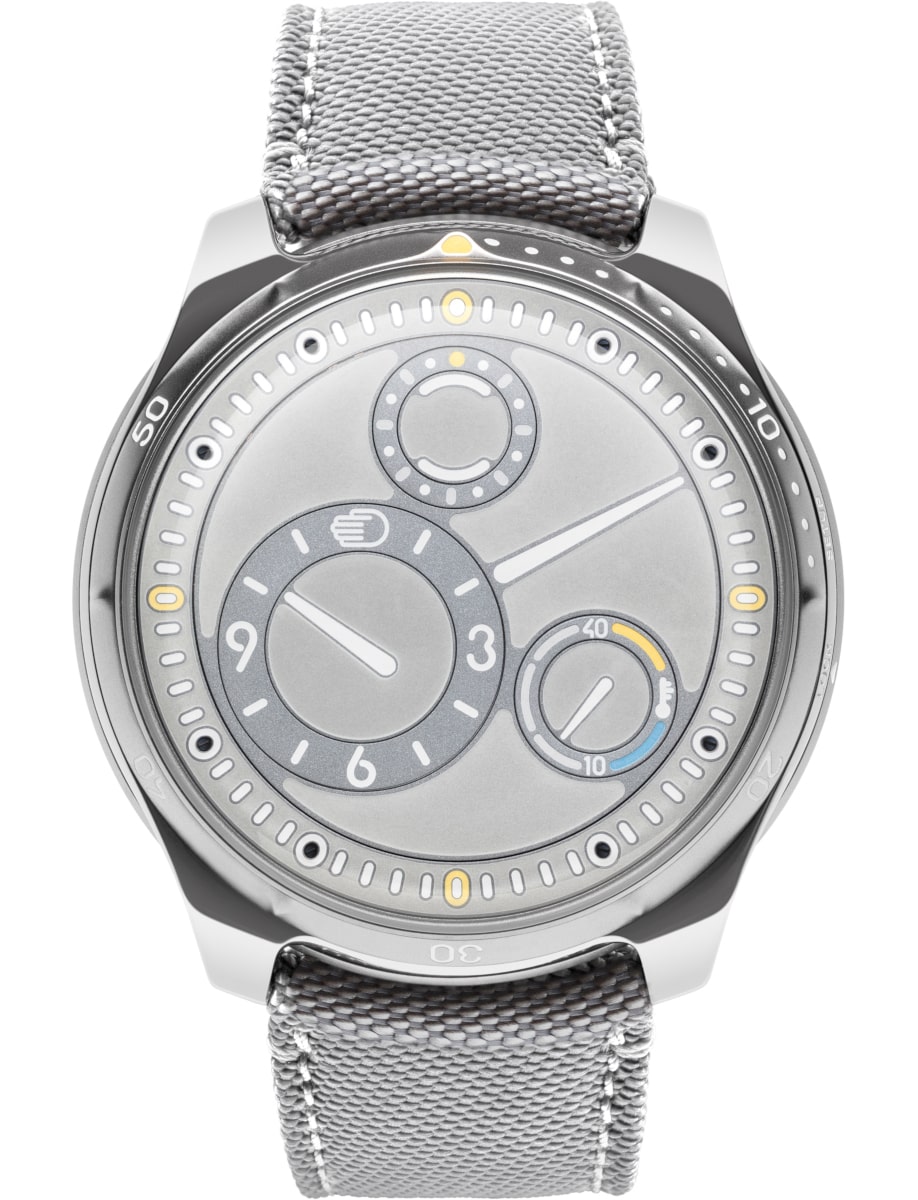 Type 5 L 46mm in Grade 5 Titanium on Grey Fabric Strap with Convex Grade 5 Titanium Dial