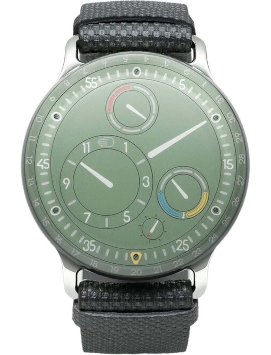 Type 3 EE Eucalyptus 44mm in Grade 5 Titanium on Green Fabric Strap with Convex Grade 5 Titanium Dial