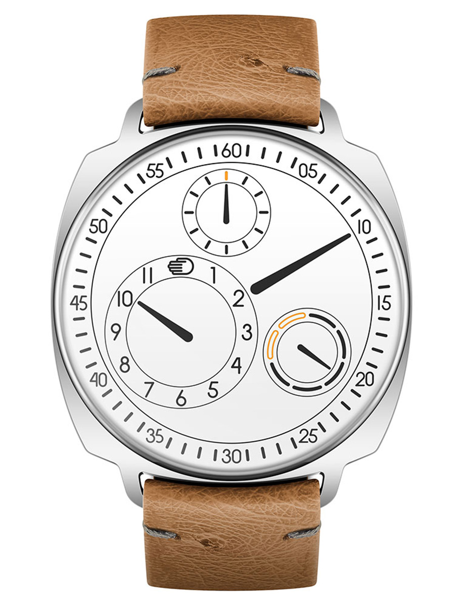 Type 1 Squared Type 41mm in Steel on Cognac Ostrich Leather Strap with White Dial