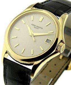 5127 Calatrava in Yellow Gold on Black Crocodile Leather Strap with Silver Dial