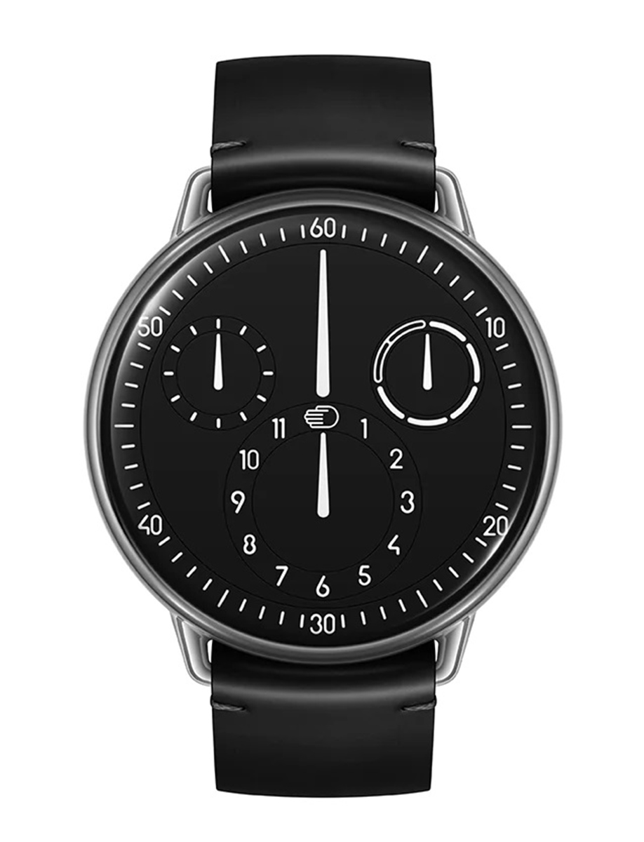 Type 1 Round Black 42.7mm in Grade 5 Titanium on Black Leather Strap with Black Dial