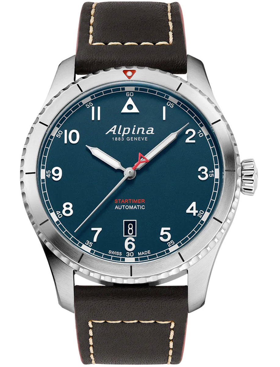 Startimer Pilot Automatic 41mm in Steel on Brown Calf Leather Strap with Petroleum Blue Dial