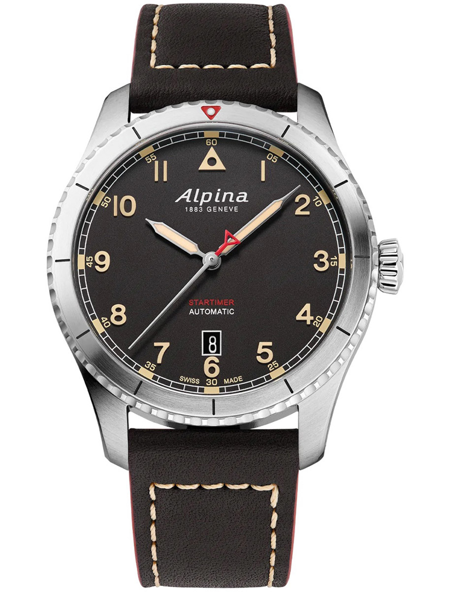 Startimer Pilot Automatic 41mm in Steel on Black Calf Leather Strap with Matt Black Dial