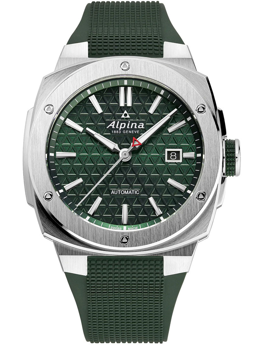 Alpiner Extreme Automatic 41mm in Steel on Green Rubber Strap with Green Dial