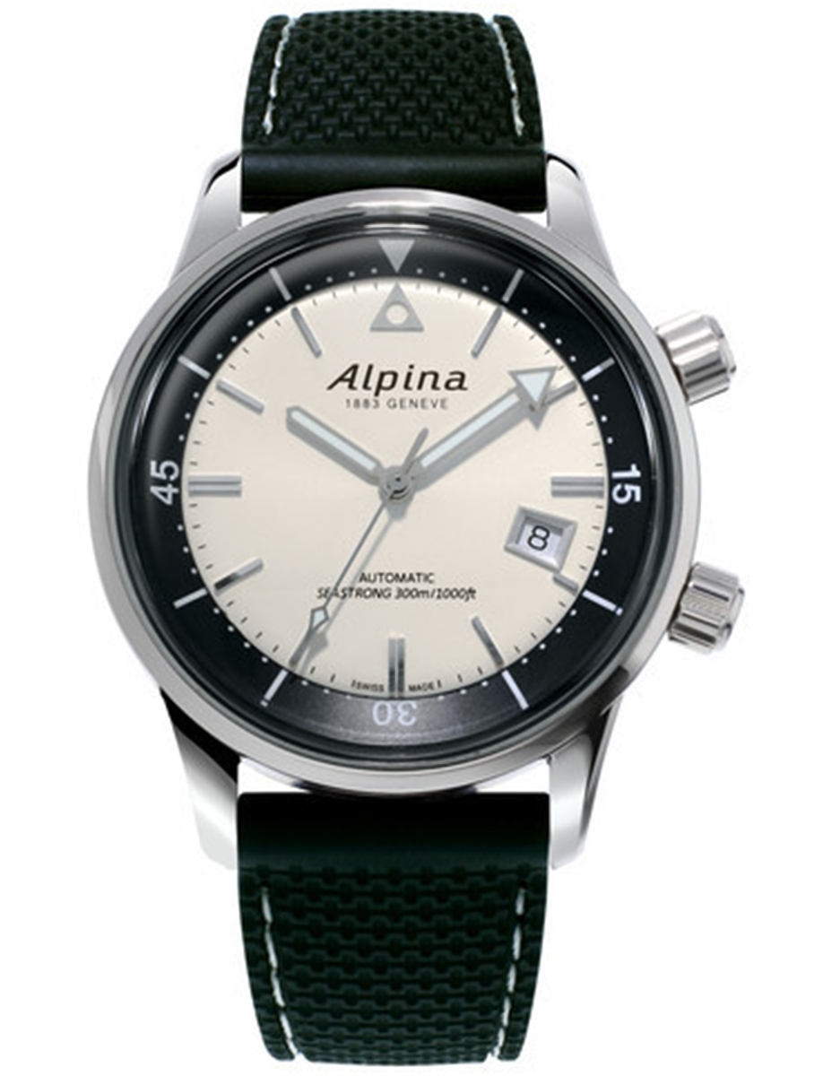 Seastrong Diver Heritage 42mm in Steel on Black Rubber Strap with Silver Dial