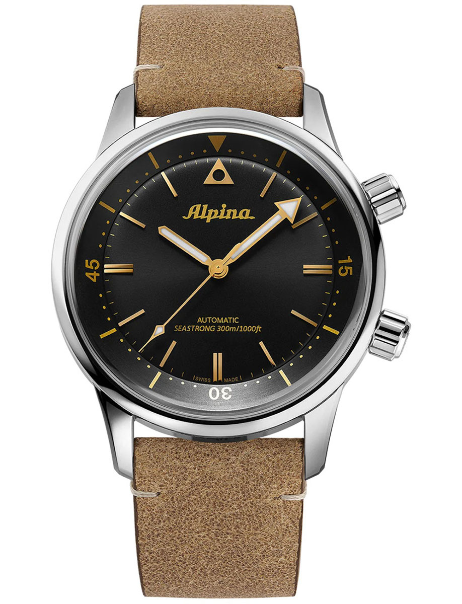 Seastrong Diver 300 Heritage 42mm in Steel on Brown Calf Leather Strap with Black Dial