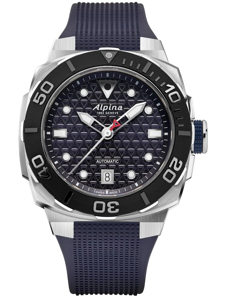 Seastrong Diver Extreme Automatic 39mm in Brushed Steel on Navy Rubber Strap with Navy Dial