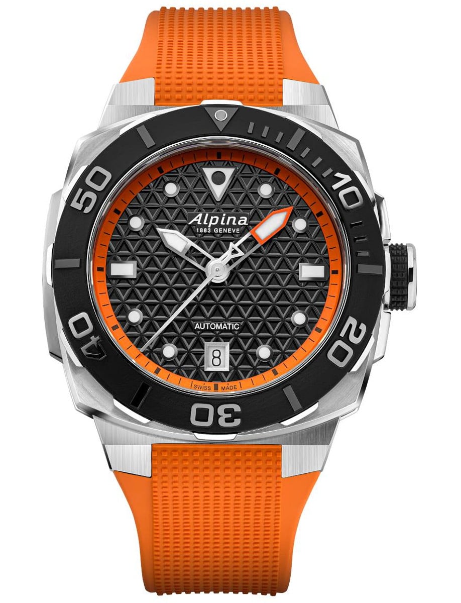 Seastrong Diver Extreme Automatic 39mm in Brushed Steel on Orange Rubber Strap with Black Dial