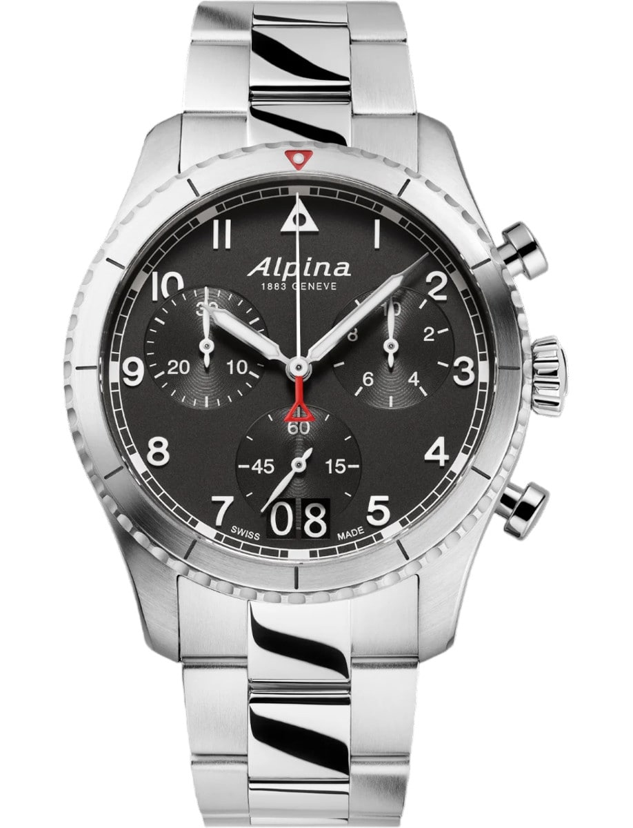 Startimer Pilot Quartz Chronograph Big Date 41mm in Steel on Steel Bracelet with Black Dial