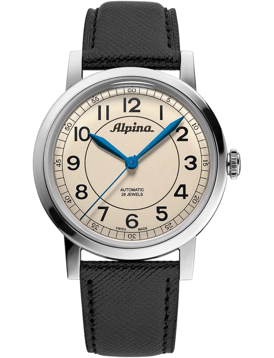 Heritage Automatic 38mm in Steel on Black Leather Strap with Beige Dial