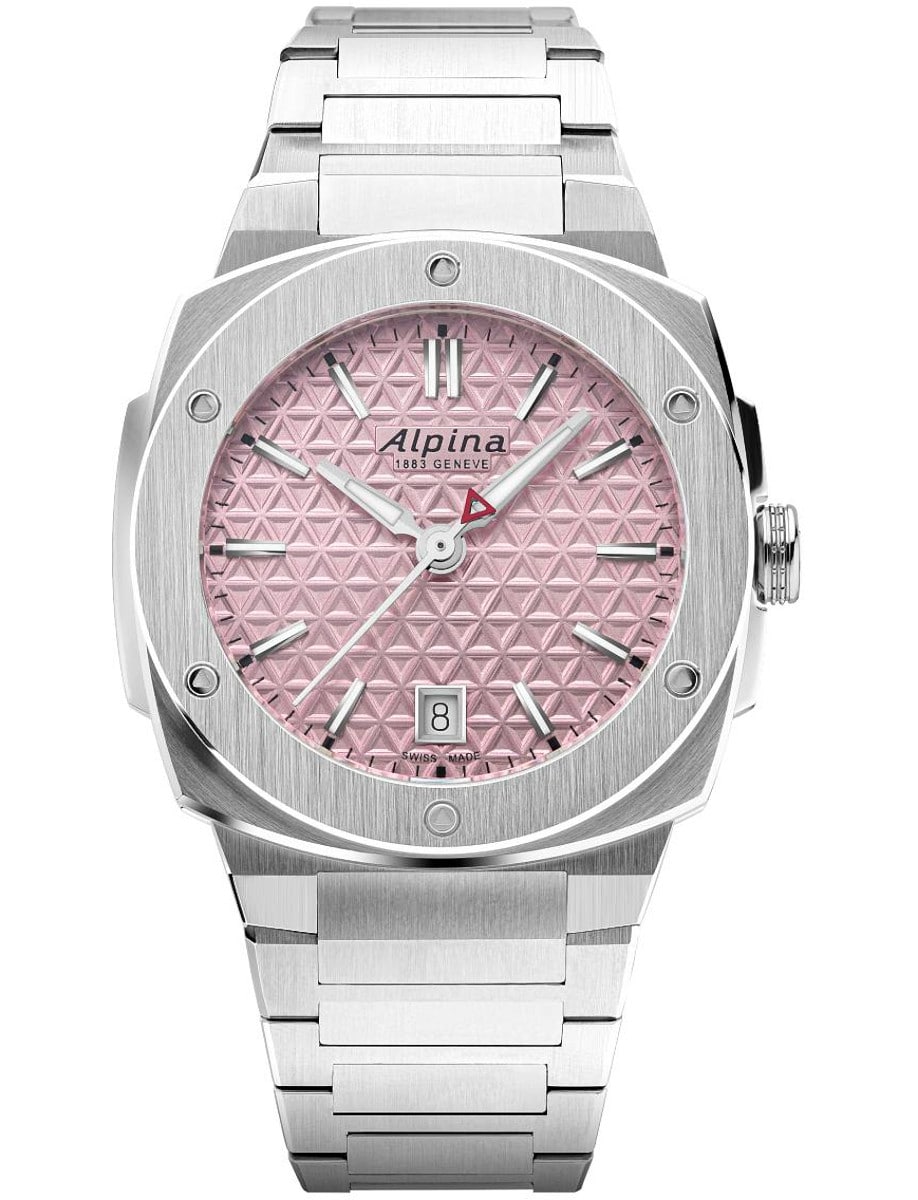 Alpiner Extreme Quartz in Brushed Steel on Brushed Steel Bracelet with Pink Dial