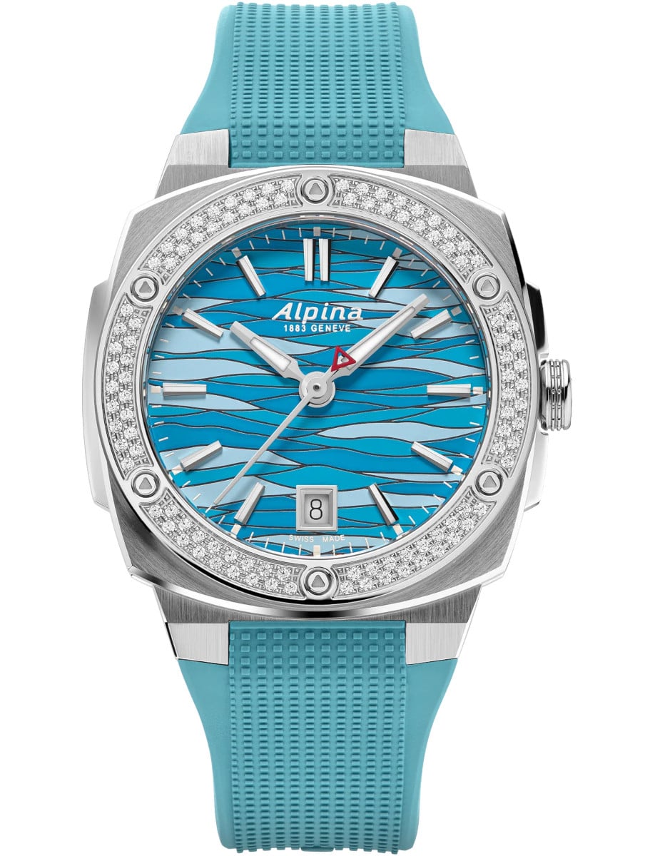 Alpiner Extreme Quartz in Brushed Steel with Diamond Bezel  on Ice Blue Rubber Strap with Ice Blue Dial - - Limited Edition 83 pieces
