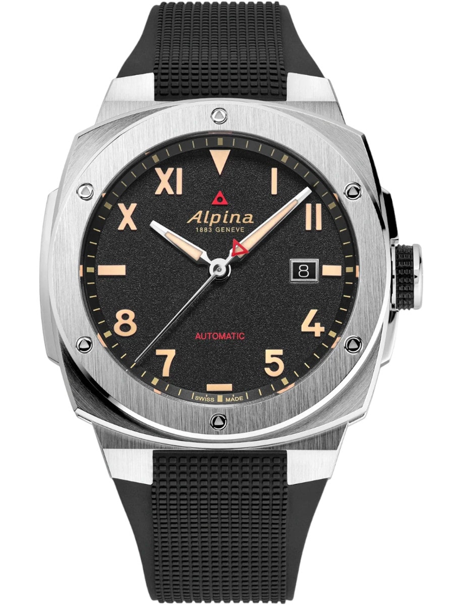 Alpiner Extreme Automatic California in Brushed Steel on Black Rubber Strap with Black Dial