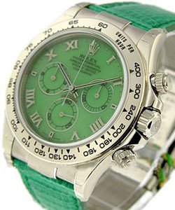 Daytona Beach Chronograph 40mm in White Gold  on Green Leather Strap with Green Roman Dial