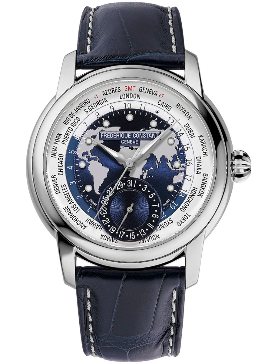 Classic Worldtimer 42 in Steel - Limited Edition 1888 on Blue Alligator Leather Strap with Blue & Grey Dial