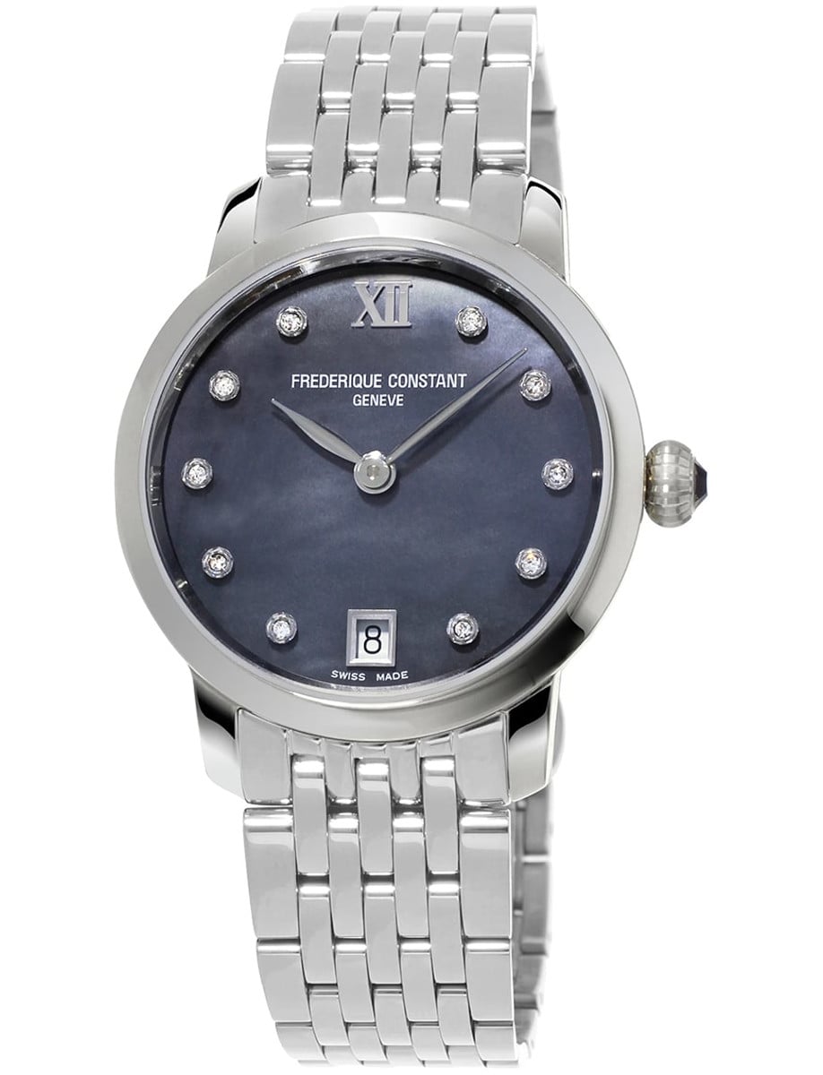 Slimline Ladies Quartz 30 in Steel on Steel Bracelet with Grey Mother of Pearl Diamond Dial