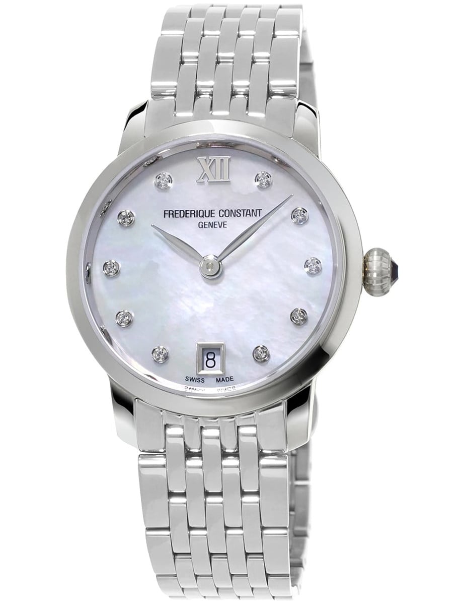 Slimline Ladies Quartz 30 in Steel on Steel Bracelet with White Mother of Pearl Diamond Dial