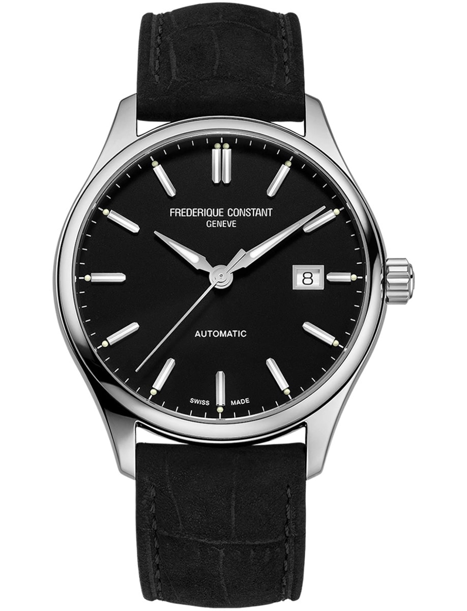 Classics Gents Index Automatic 40 in Steel  on Black Calf Leather Strap with Black Dial