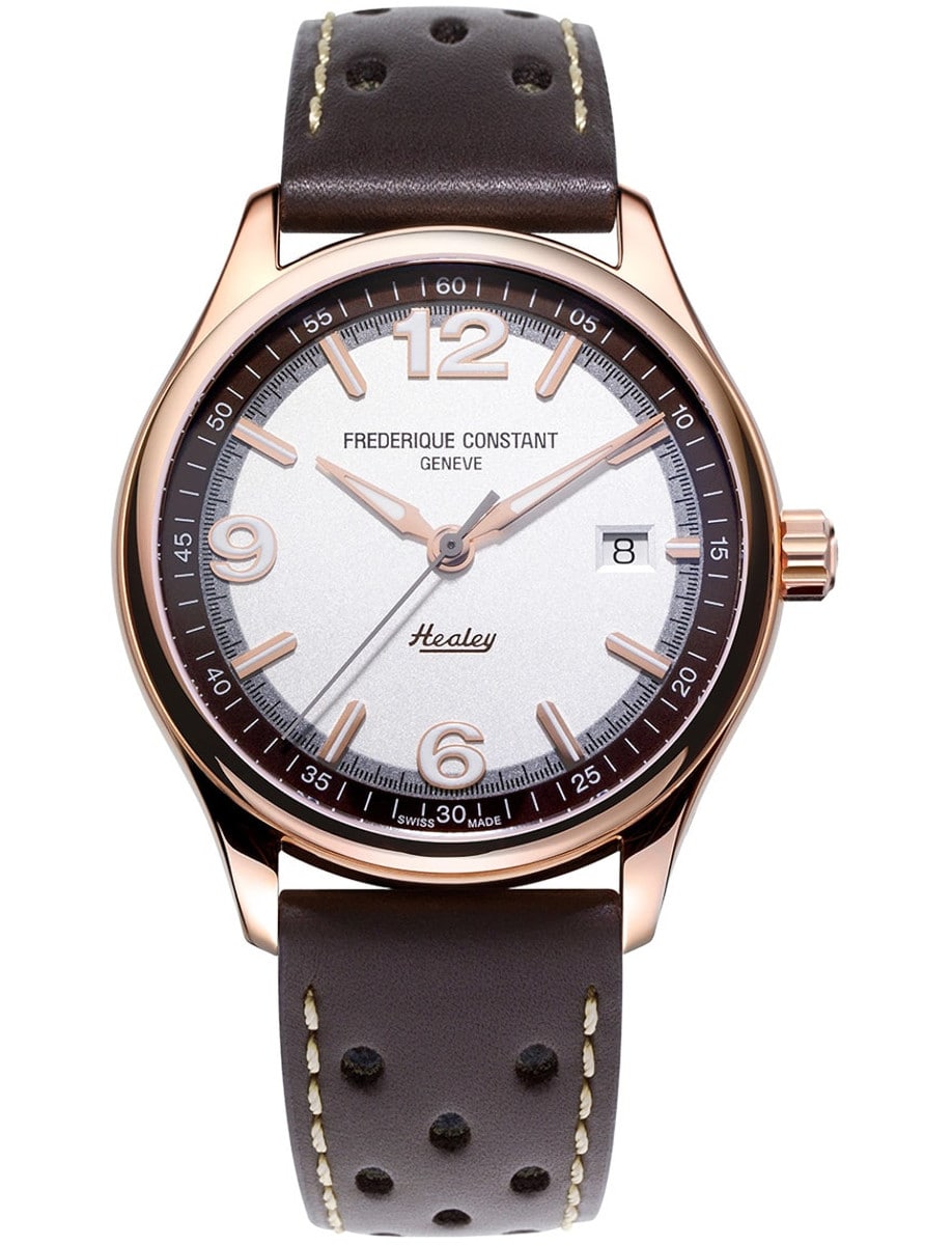 Vintage Rally Healey Automatic 40 in Rose Gold Coated Steel on Dark Brown Calf Leather Strap with Silver Dial - Limited Edition 2888
