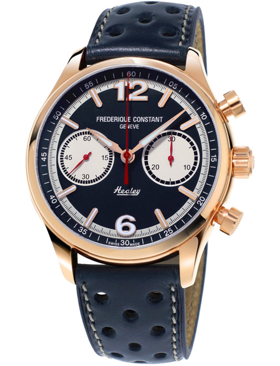 Vintage Rally Healey Chronograph 42 in Rose Gold Coated Steel on Navy Blue Leather Strap with Navy Blue Dial - Limited Edition 2888