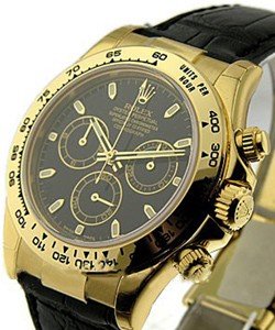 Daytona Cosmograph in Yellow Gold on Leather Strap with Black Dial