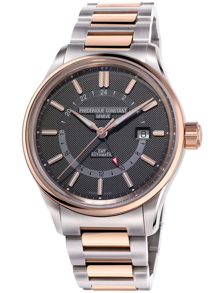 Runabout Yacht Timer GMT 42 in Steel with Rose Gold Bezel on Steel and Rose Gold Bracelet with Grey Guilloche Dial