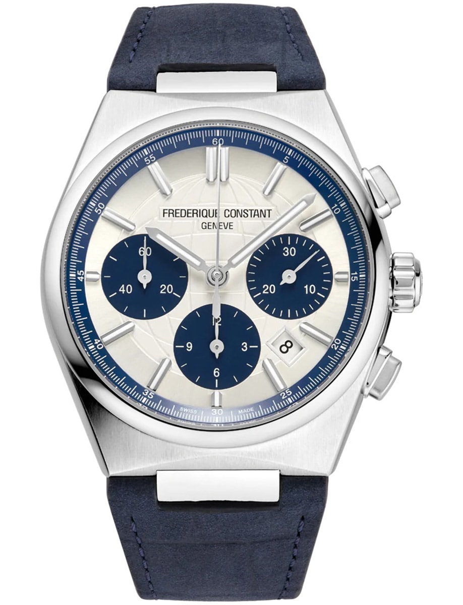 Highlife Chronograph Automatic 41 in Steel - 1888 pieces on Navy Blue Calf Leather Strap with Blue Guilloche Dial